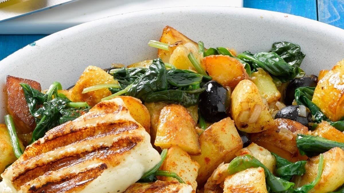 Wenn Sie in Ihrer Kartoffel-Spinat-Pfanne mit Halloumi keine Oliven mögen